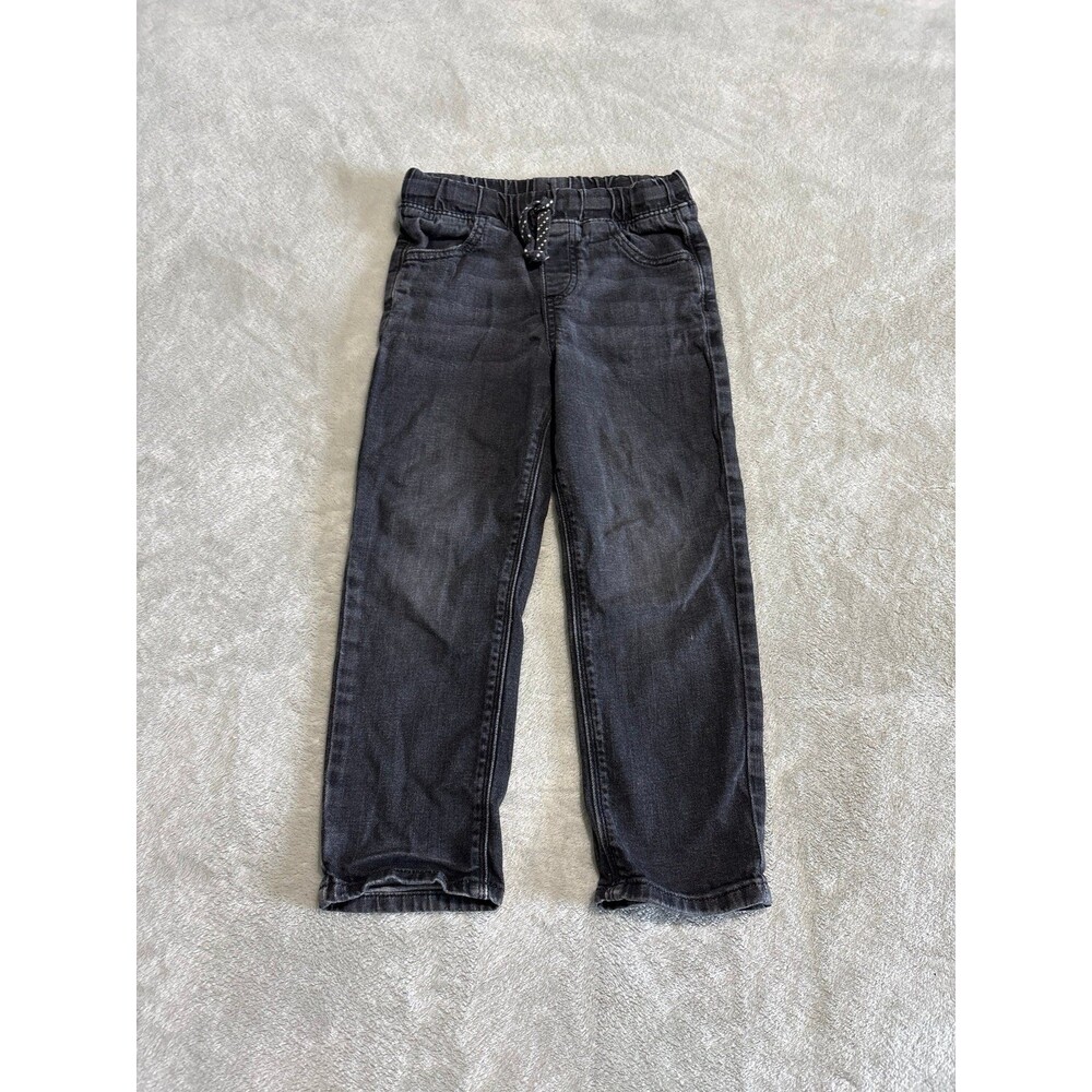 girls black denim jeans elastic waist pull on back to school basic layering kids